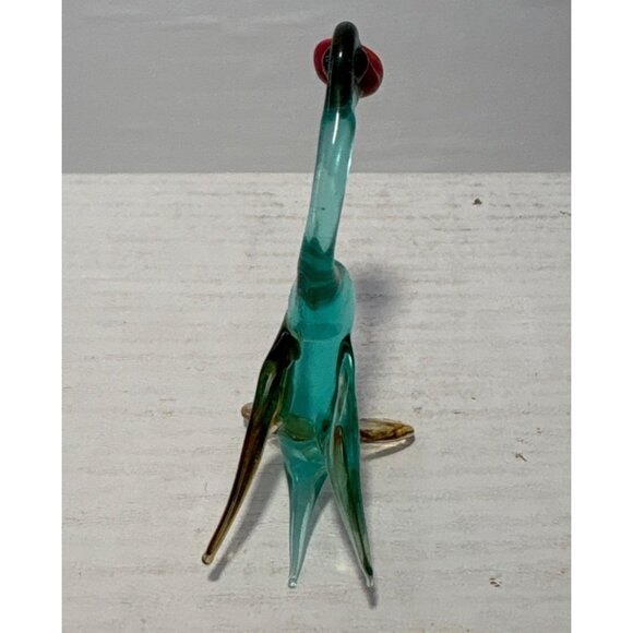 Hand Blown Glass Duck Figurine Aquamarine Blue With Red Beak & Clear Feet 2.5" - Picture 5 of 7